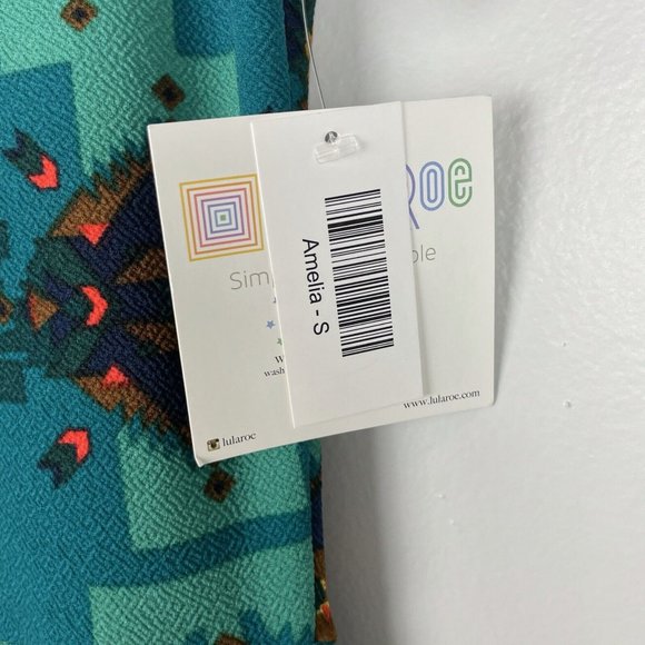 LuLaRoe Amelia Dress Aztec Tribal Print Aqua Green Turquoise NWT Size Small - Picture 6 of 7